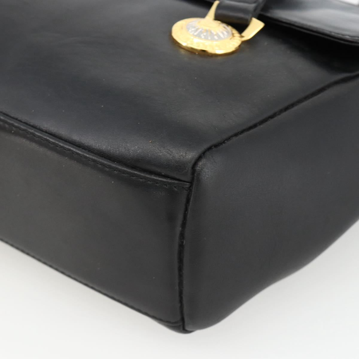 Gianni Versace Shoulder Bag Embossed leather Black Gold Auth BA11363