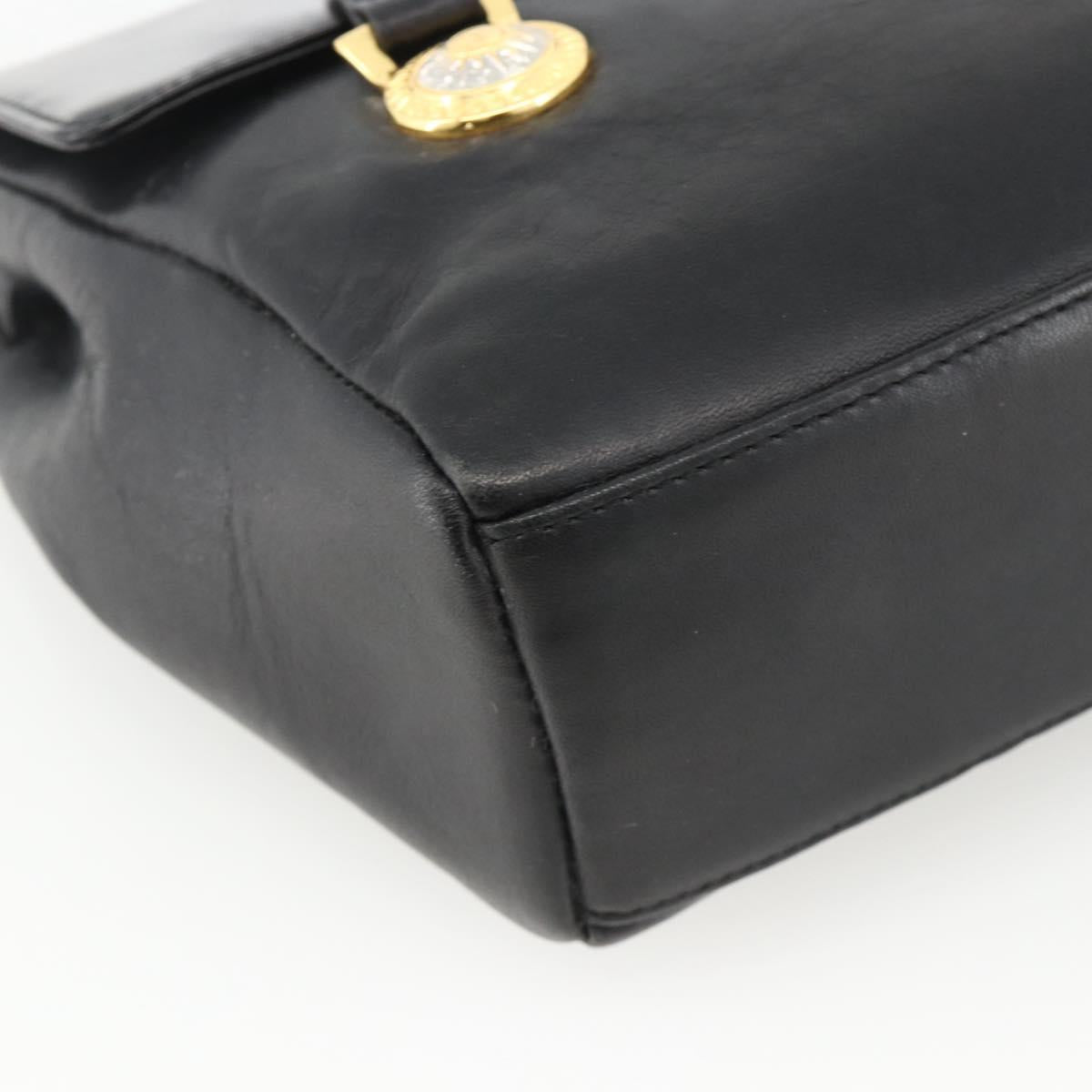 Gianni Versace Shoulder Bag Embossed leather Black Gold Auth BA11363
