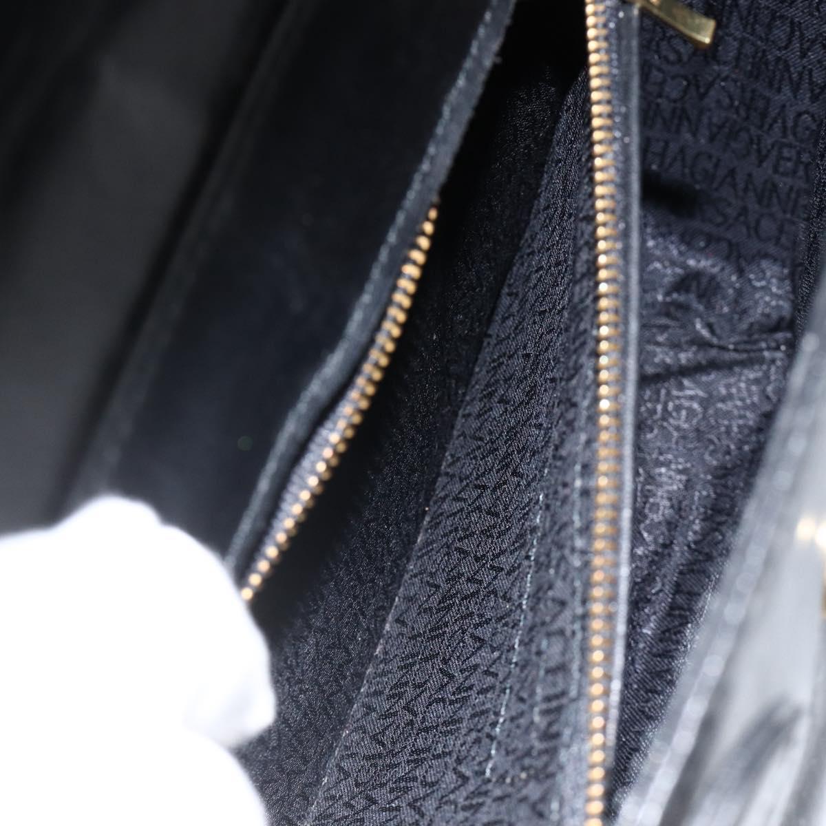 Gianni Versace Shoulder Bag Embossed leather Black Gold Auth BA11363