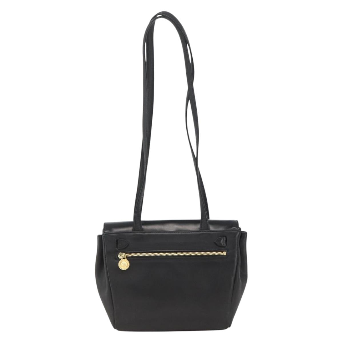 Gianni Versace Shoulder Bag Embossed leather Black Gold Auth BA11363