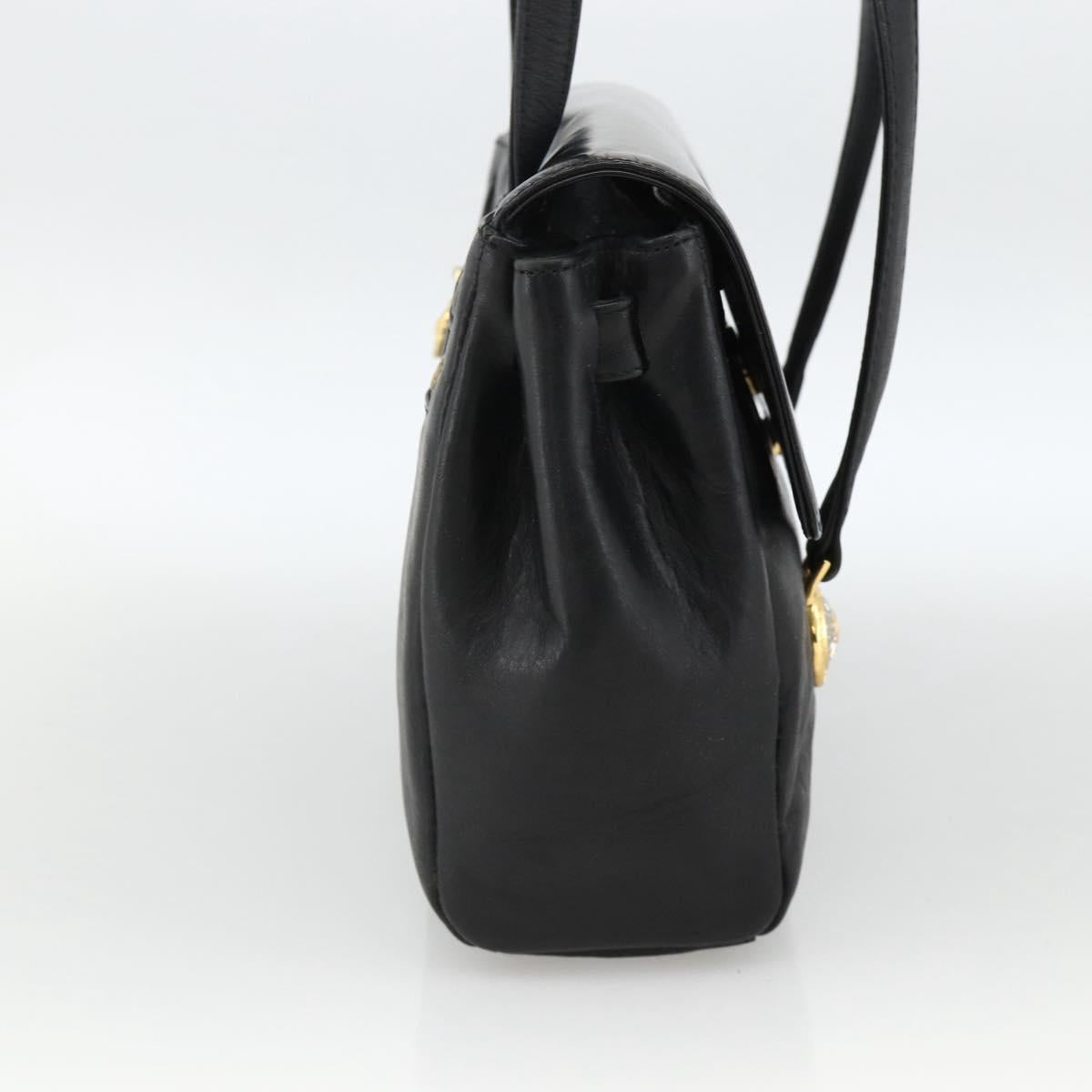 Gianni Versace Shoulder Bag Embossed leather Black Gold Auth BA11363