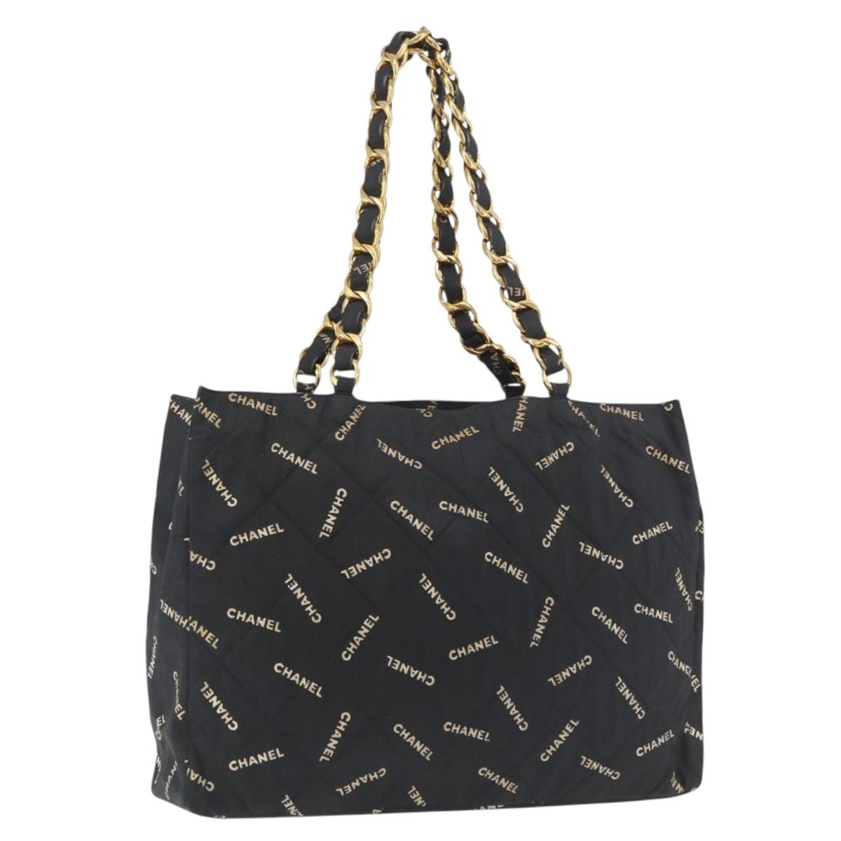 CHANEL Tote Bag Canvas Black Gold CC Auth BA11368A