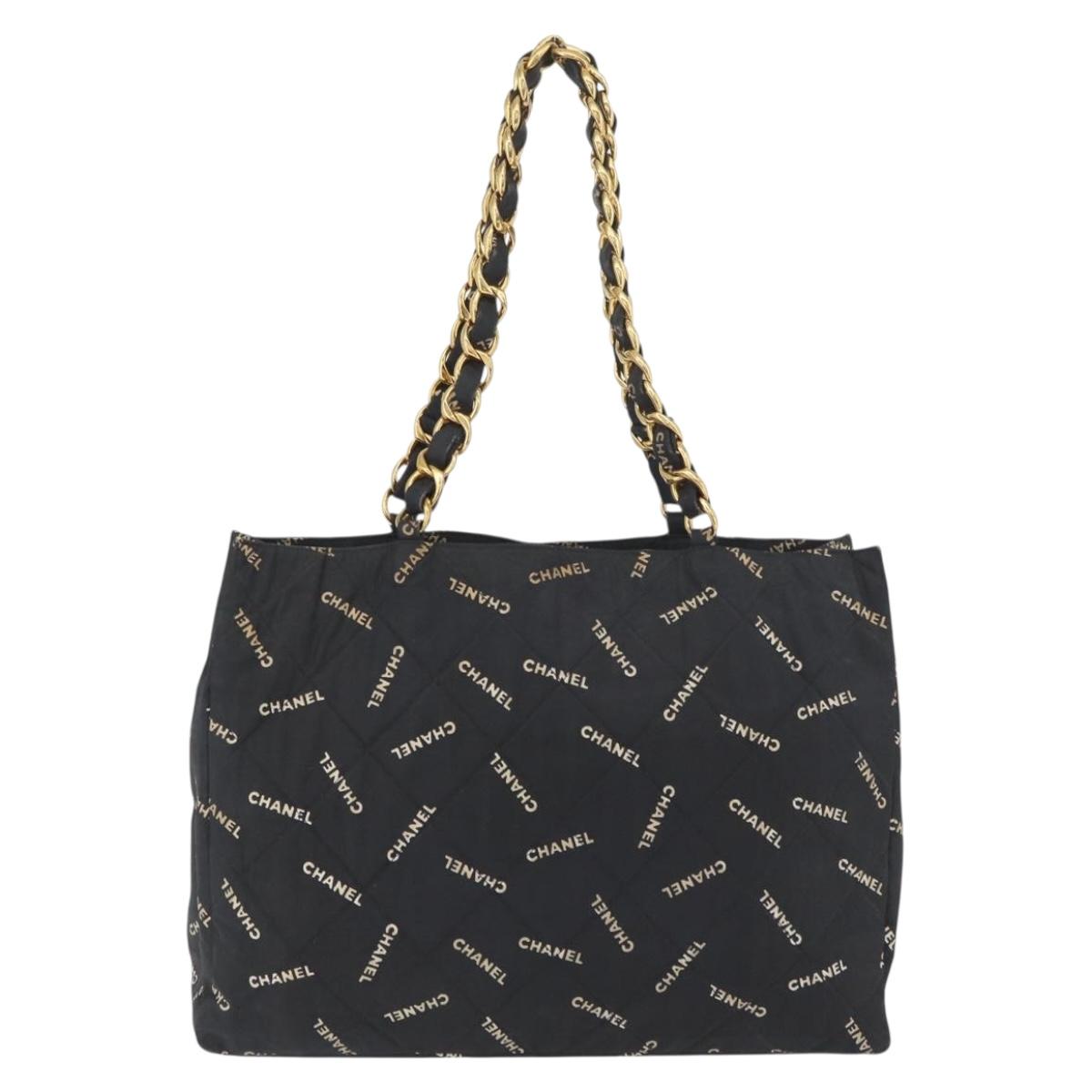CHANEL Tote Bag Canvas Black Gold CC Auth BA11368A