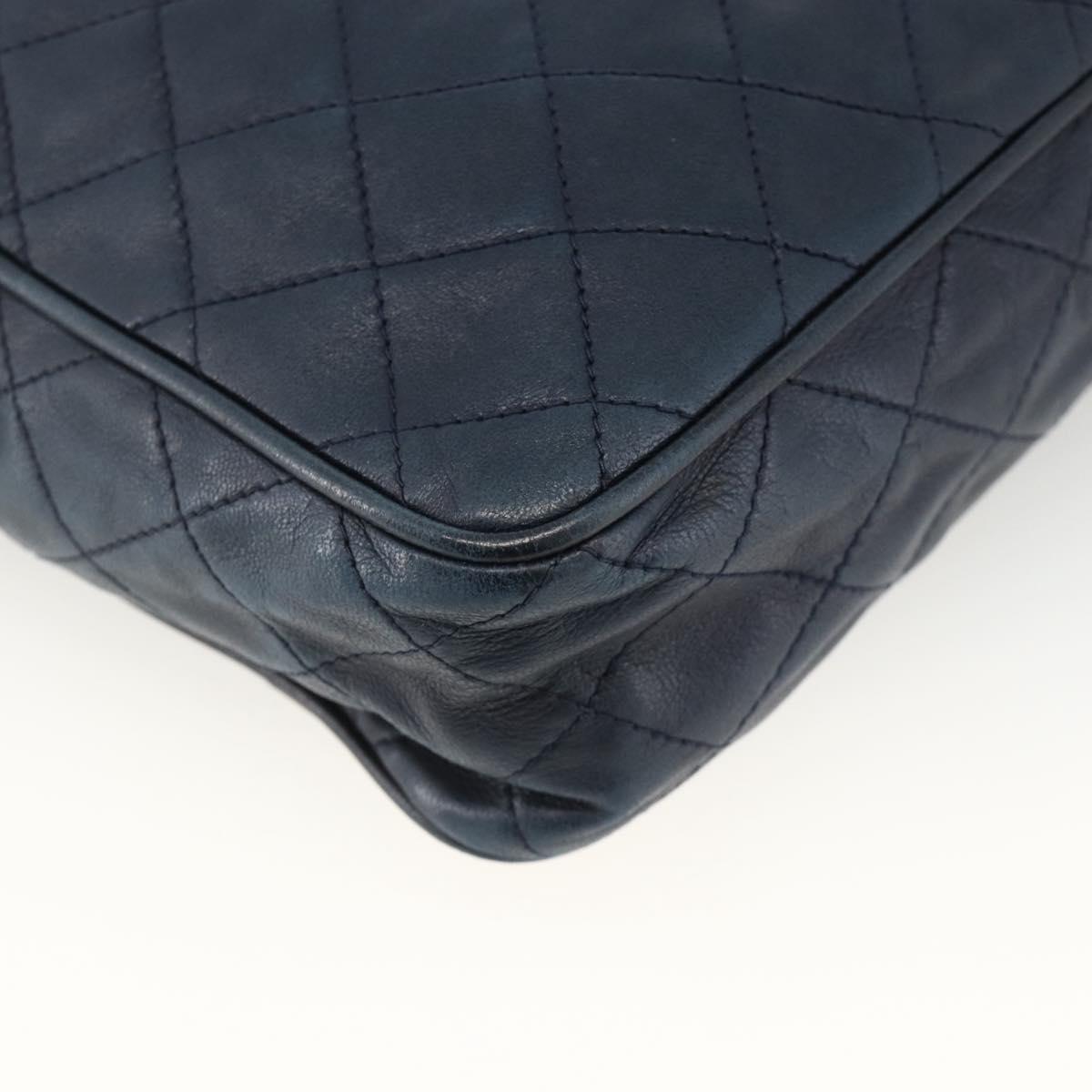 CHANEL Matelasse Chain Shoulder Bag Lamb Skin Navy Gold CC Auth BA11369