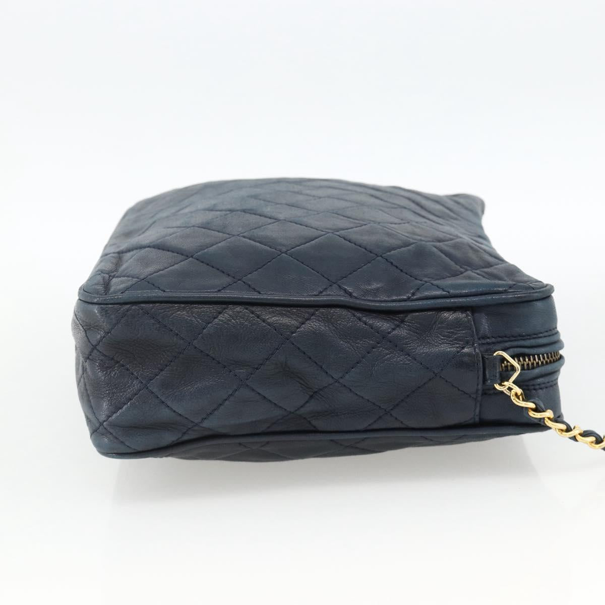 CHANEL Matelasse Chain Shoulder Bag Lamb Skin Navy Gold CC Auth BA11369