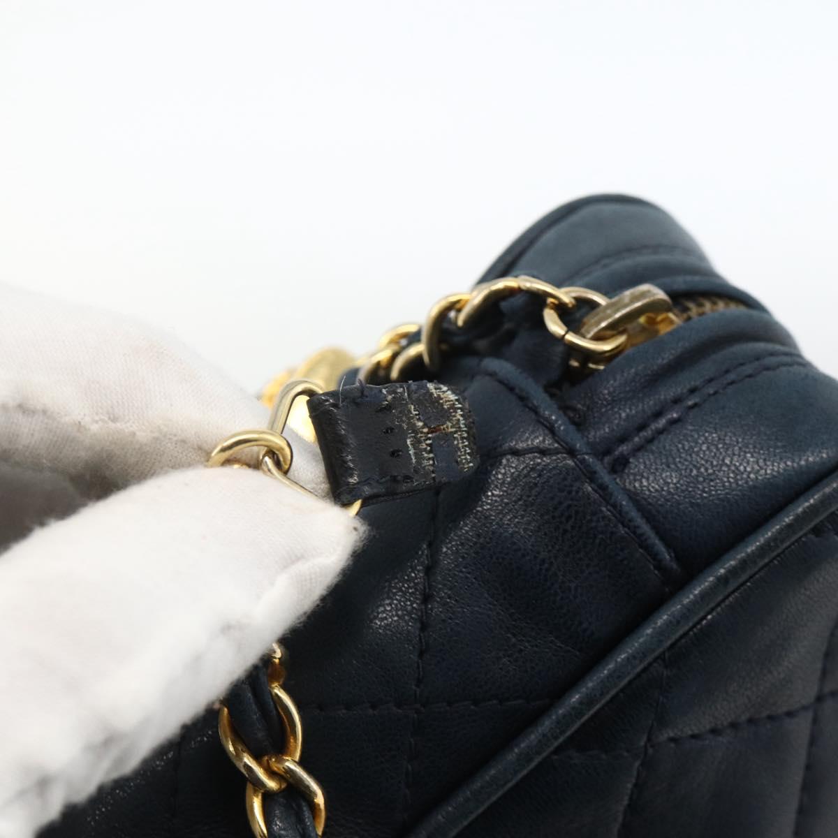 CHANEL Matelasse Chain Shoulder Bag Lamb Skin Navy Gold CC Auth BA11369