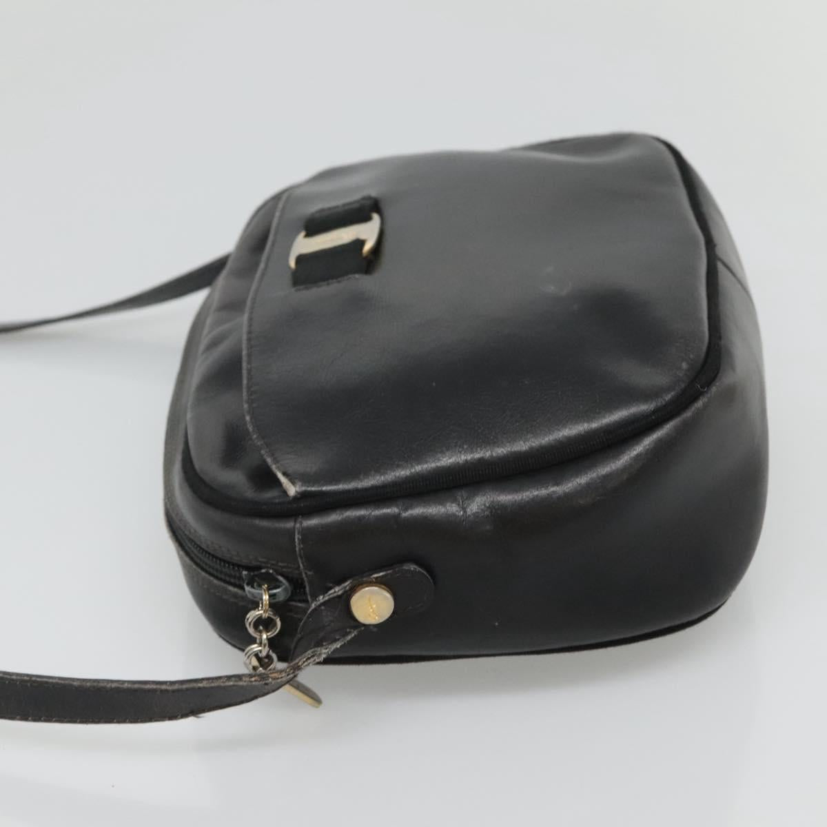 Salvatore Ferragamo Shoulder Bag Leather Black Gold Auth BA1137