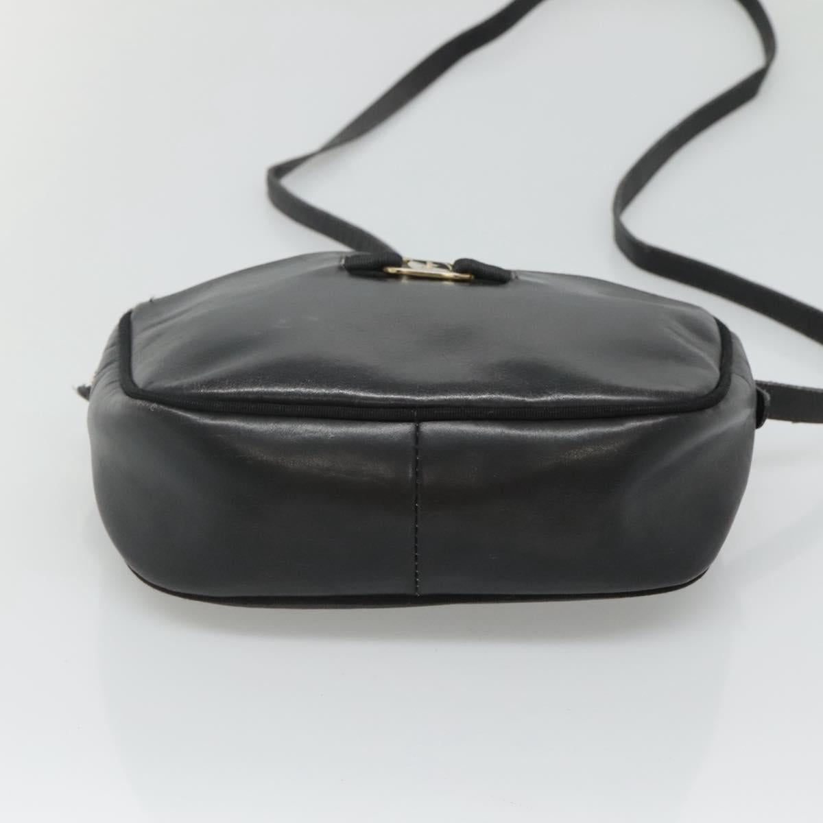 Salvatore Ferragamo Shoulder Bag Leather Black Gold Auth BA1137