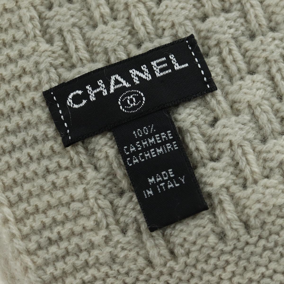 CHANEL COCO Mark Scarf Cashmere Beige Silver CC Auth BA11371V