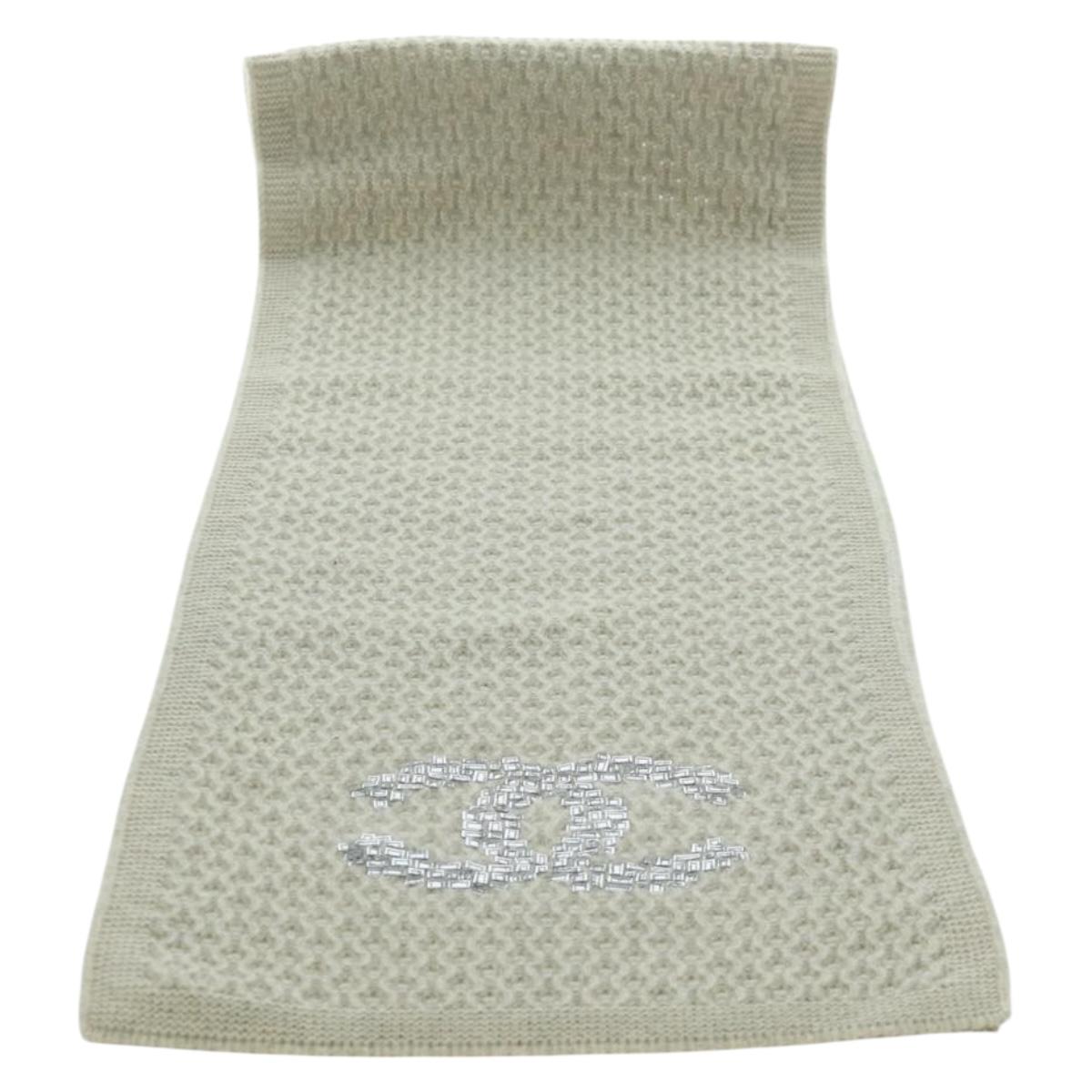 CHANEL COCO Mark Scarf Cashmere Beige Silver CC Auth BA11371V