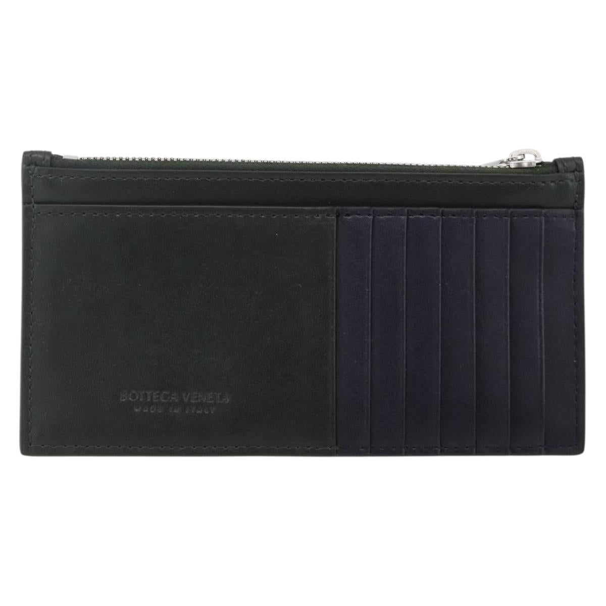 BOTTEGA VENETA MAXI INTRECCIATO Coin Purse Leather Black Silver Auth BA11372V