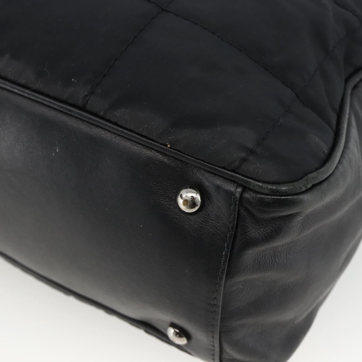 CHANEL Choco Bar Hand Bag Nylon Black Silver CC Auth BA11373