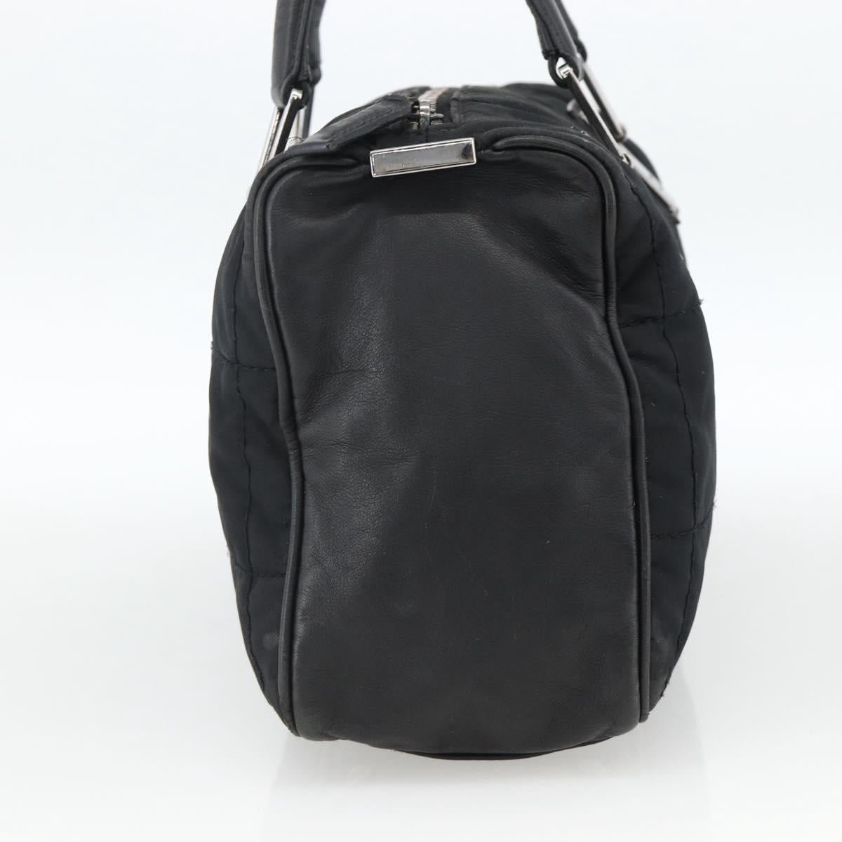 CHANEL Choco Bar Hand Bag Nylon Black Silver CC Auth BA11373