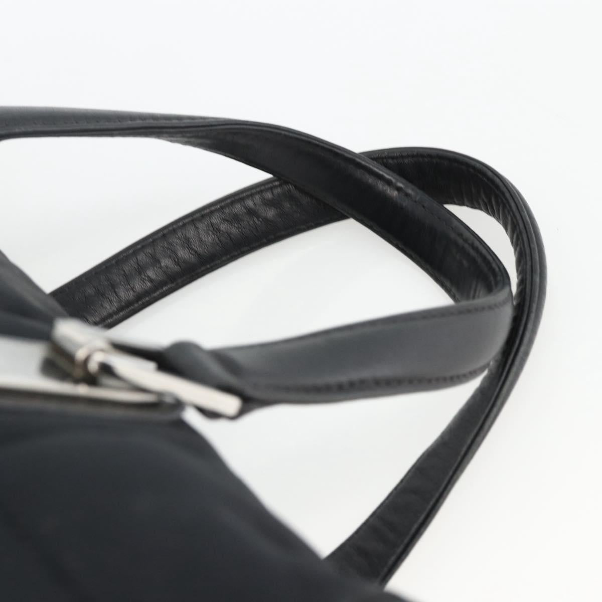 CHANEL Choco Bar Hand Bag Nylon Black Silver CC Auth BA11373