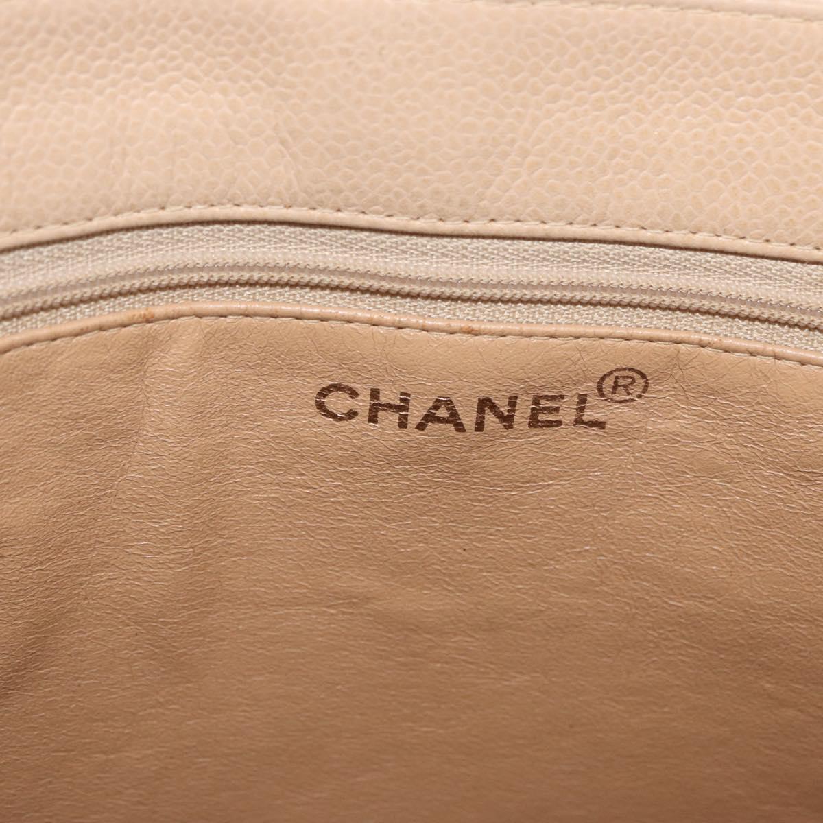 CHANEL Tote Bag Caviar Skin Beige Gold CC Auth BA11375A