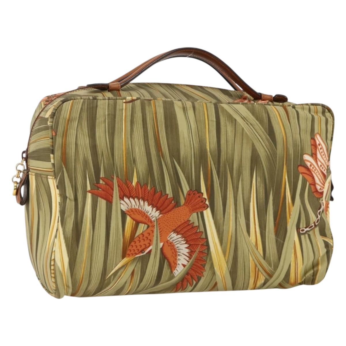 Salvatore Ferragamo Hand Bag Canvas Green Gold Auth BA11377