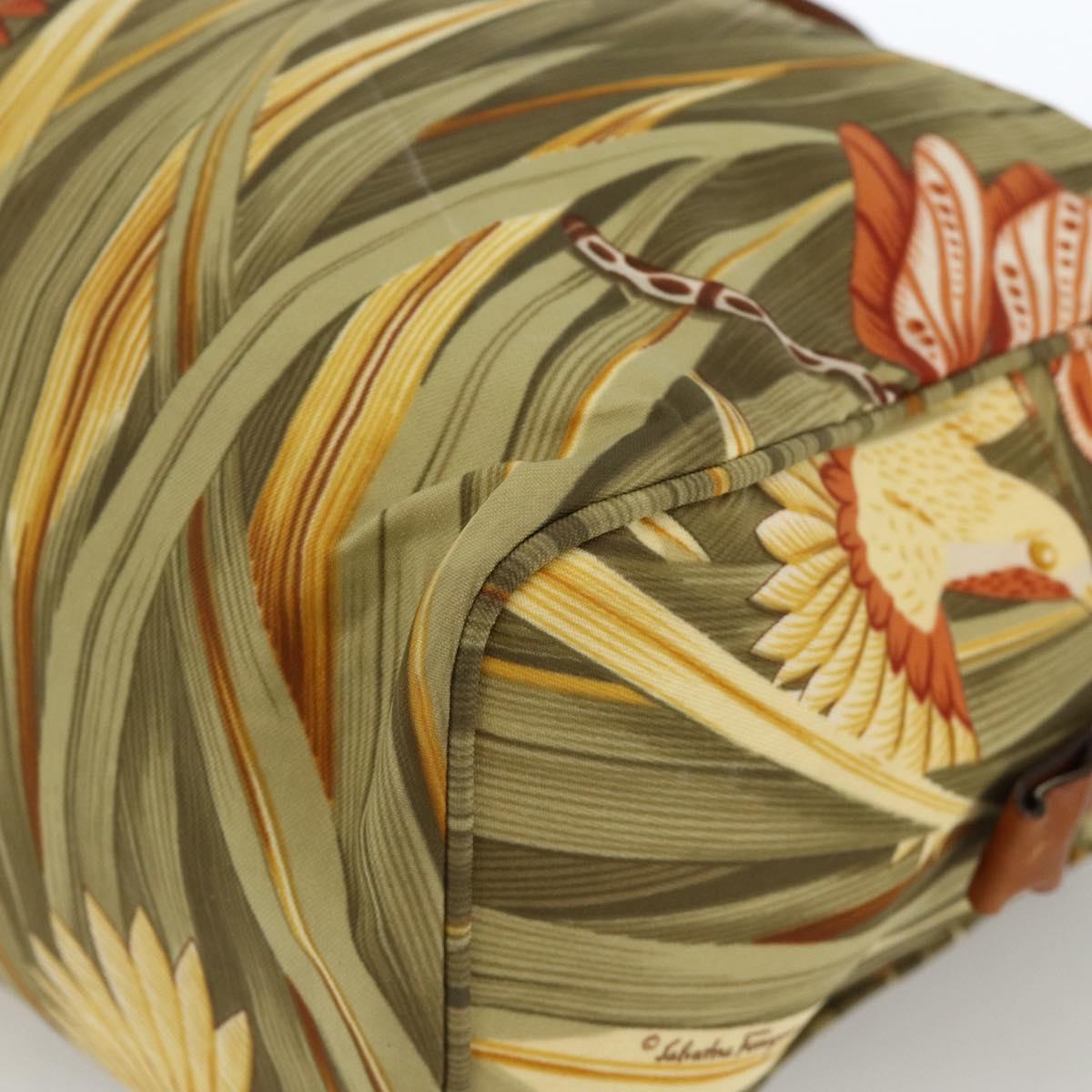 Salvatore Ferragamo Hand Bag Canvas Green Gold Auth BA11377