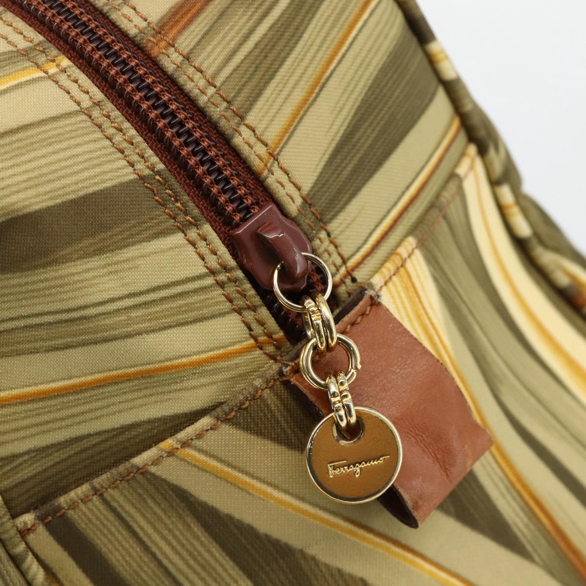 Salvatore Ferragamo Hand Bag Canvas Green Gold Auth BA11377