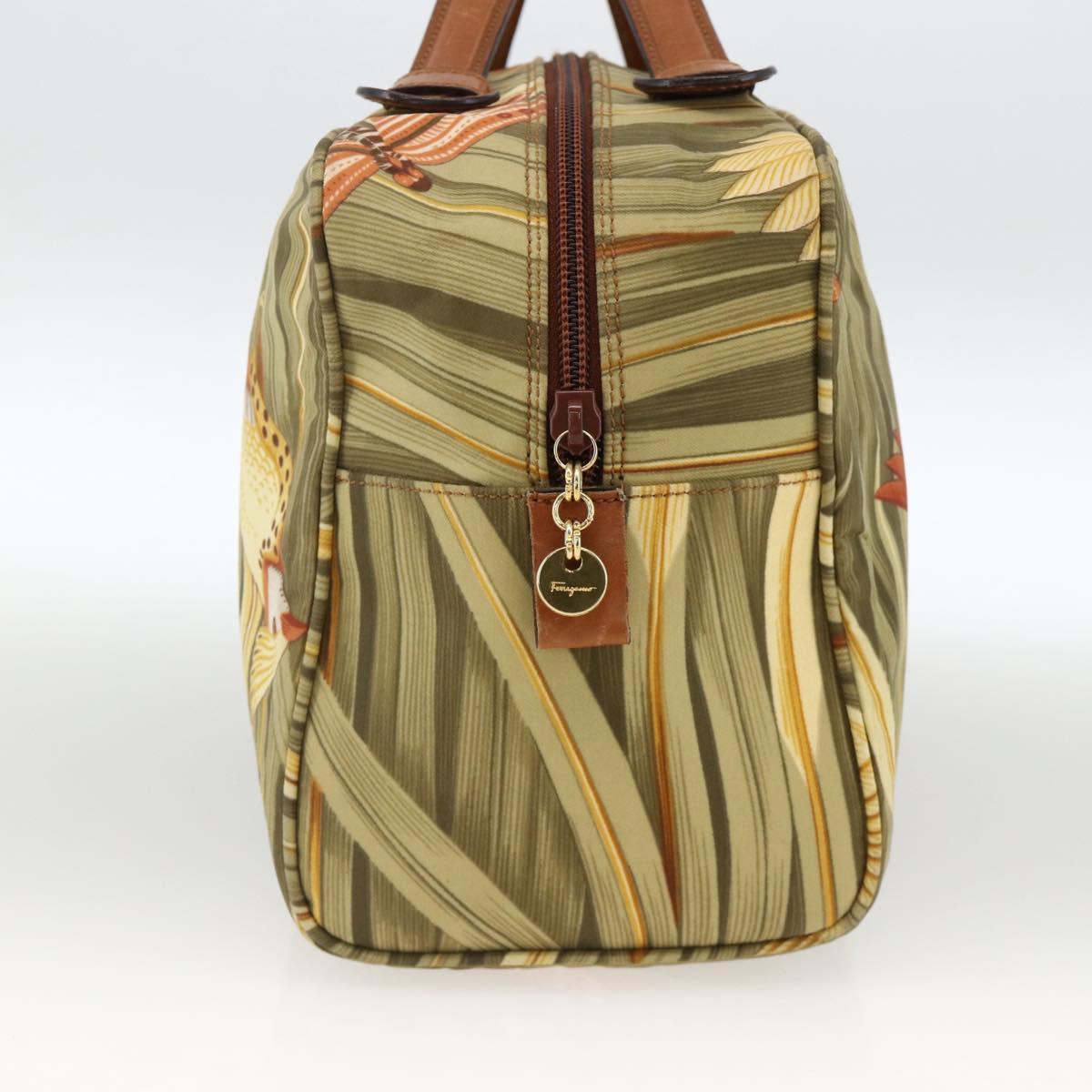 Salvatore Ferragamo Hand Bag Canvas Green Gold Auth BA11377