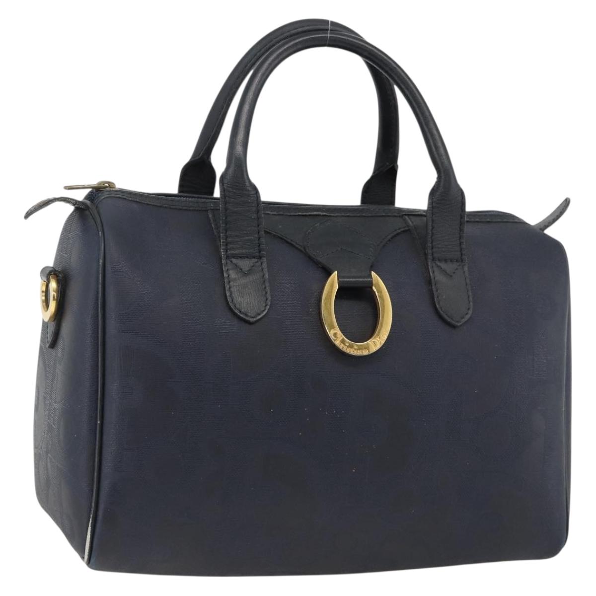 Christian Dior Trotter Canvas Hand Bag PVC Canvas Leather Navy Auth BA11379A