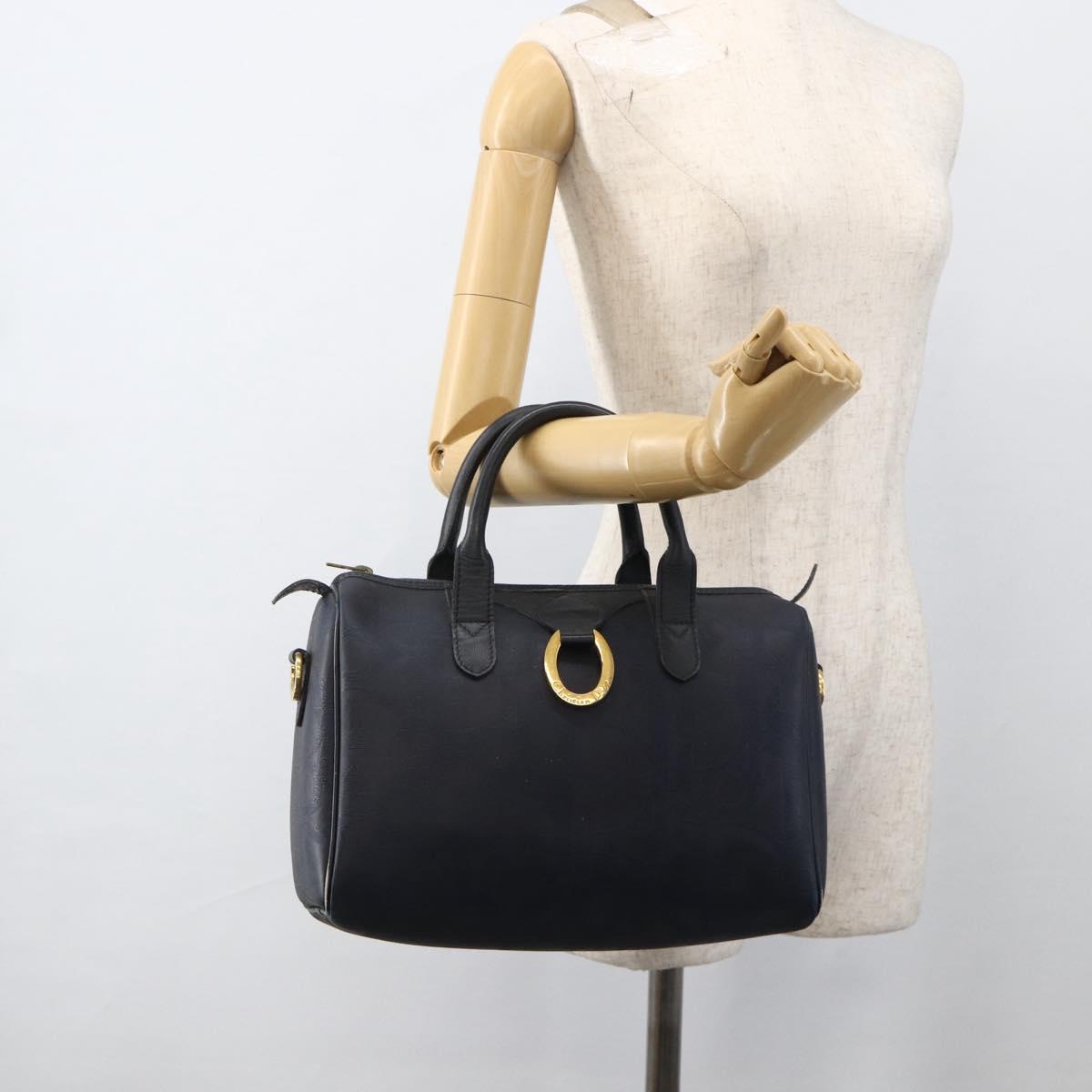 Christian Dior Trotter Canvas Hand Bag PVC Canvas Leather Navy Auth BA11379A