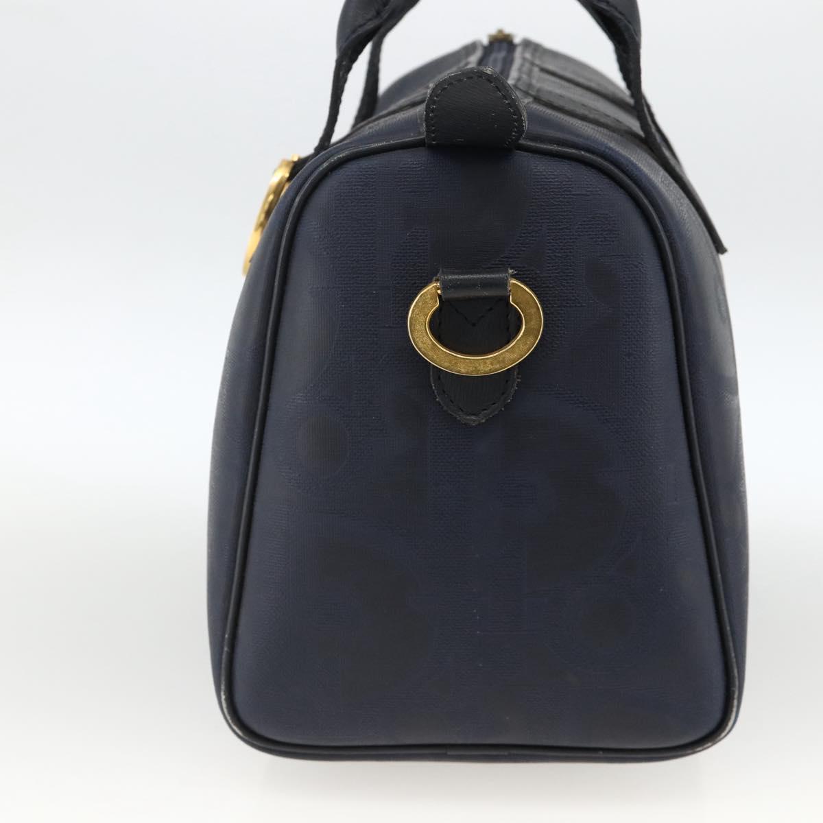 Christian Dior Trotter Canvas Hand Bag PVC Canvas Leather Navy Auth BA11379A
