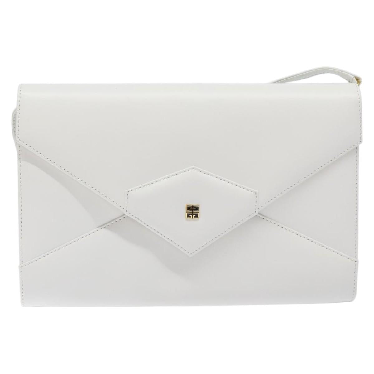 GIVENCHY Shoulder Bag Leather White Gold Auth BA1138