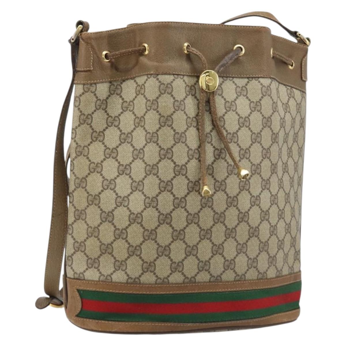 GUCCI GG Supreme Web Sherry Line Bag PVC Beige Gold 41 02 085 Auth BA11383