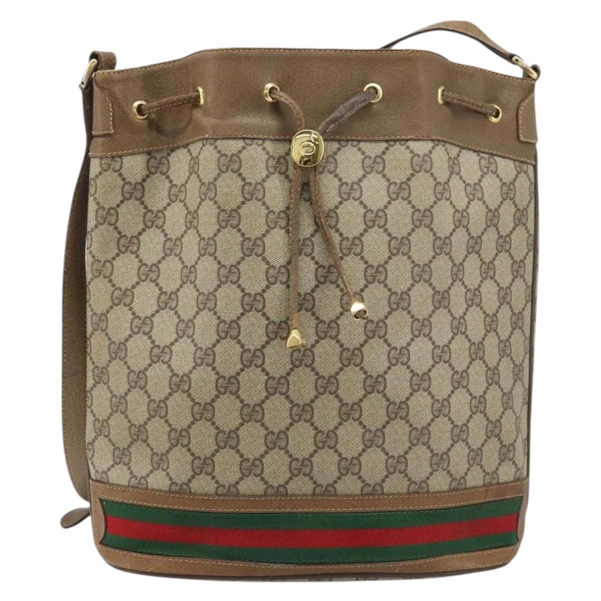 GUCCI GG Supreme Web Sherry Line Bag PVC Beige Gold 41 02 085 Auth BA11383