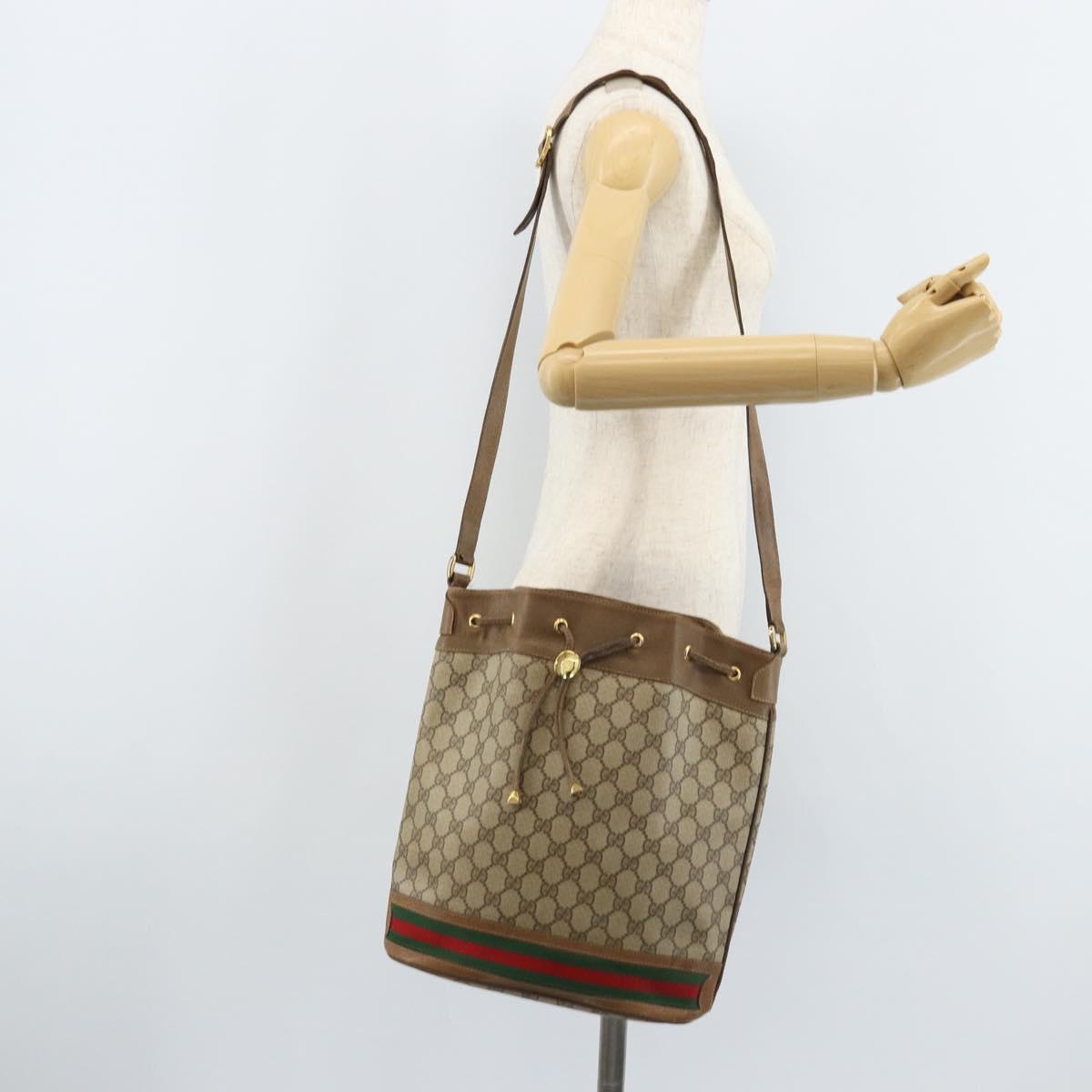 GUCCI GG Supreme Web Sherry Line Bag PVC Beige Gold 41 02 085 Auth BA11383