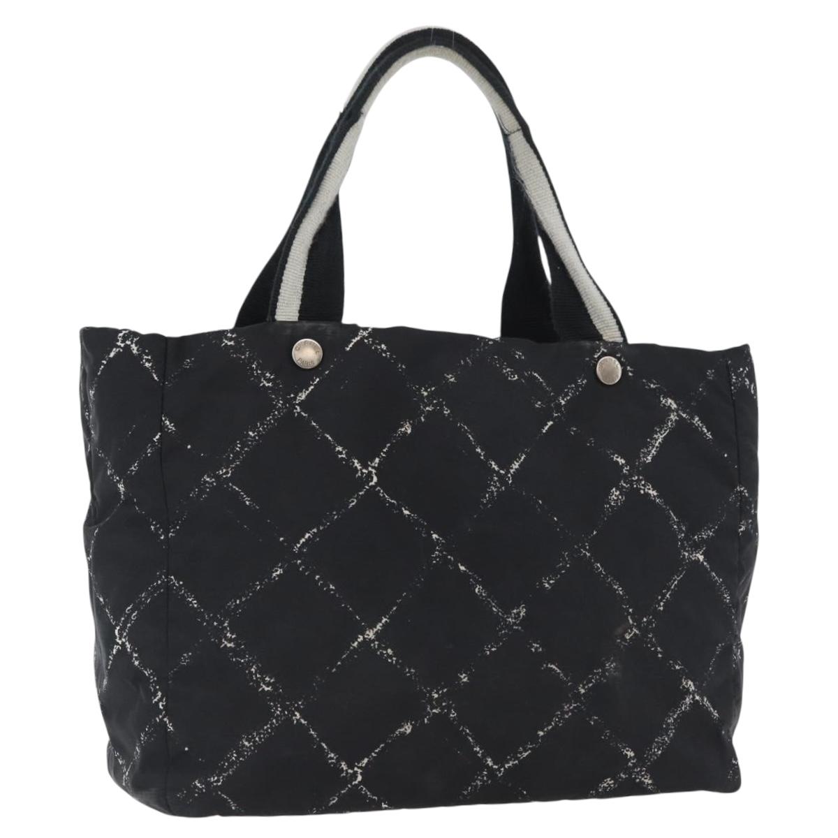 CHANEL New Travel Line Hand Bag Nylon Black Silver CC Auth BA11395