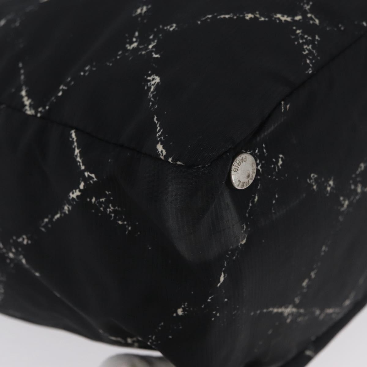 CHANEL New Travel Line Hand Bag Nylon Black Silver CC Auth BA11395