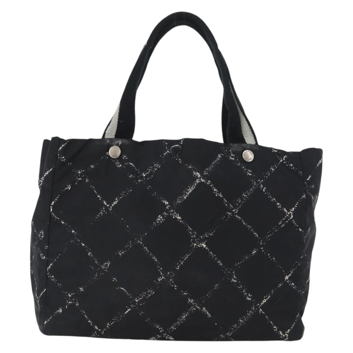 CHANEL New Travel Line Hand Bag Nylon Black Silver CC Auth BA11395