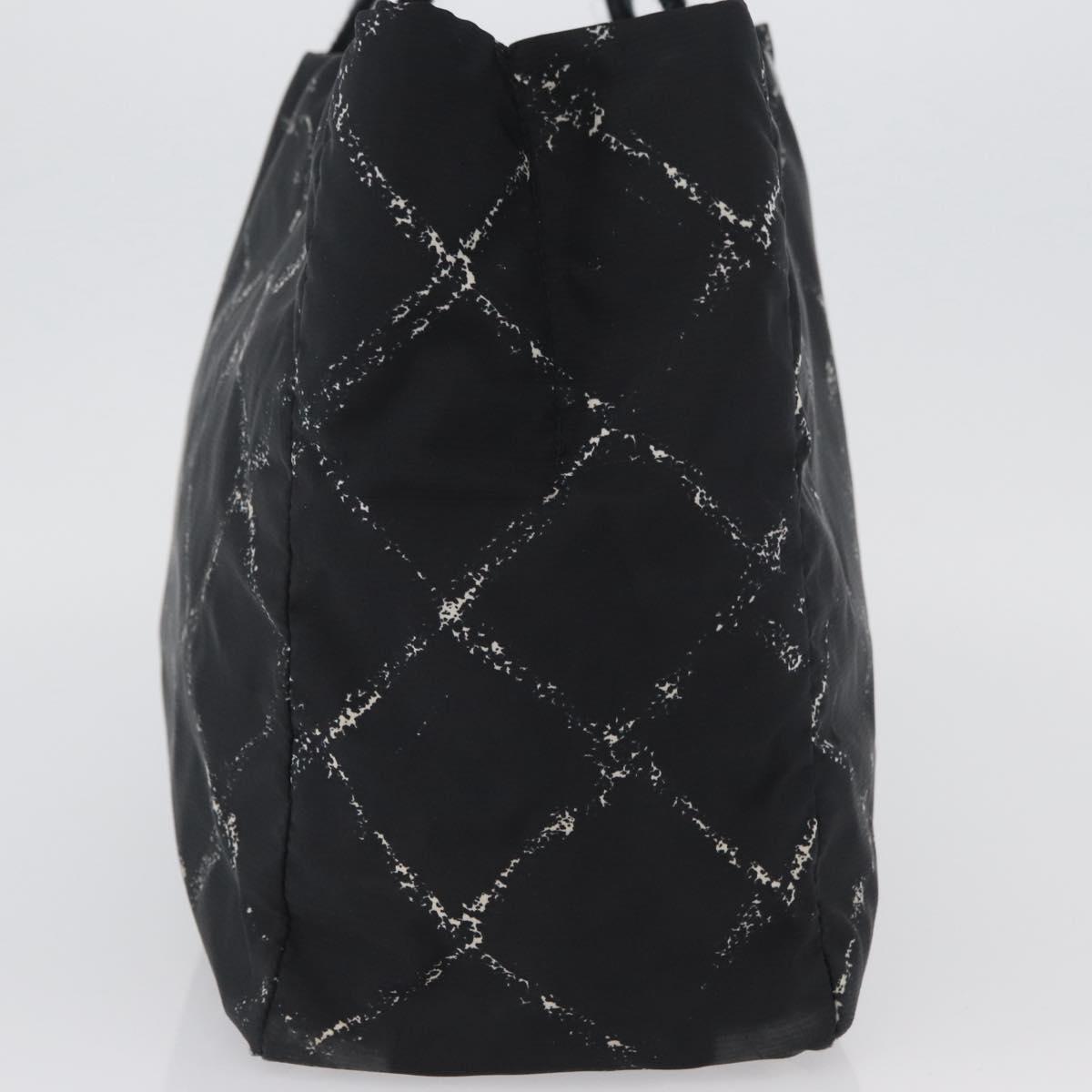 CHANEL New Travel Line Hand Bag Nylon Black Silver CC Auth BA11395