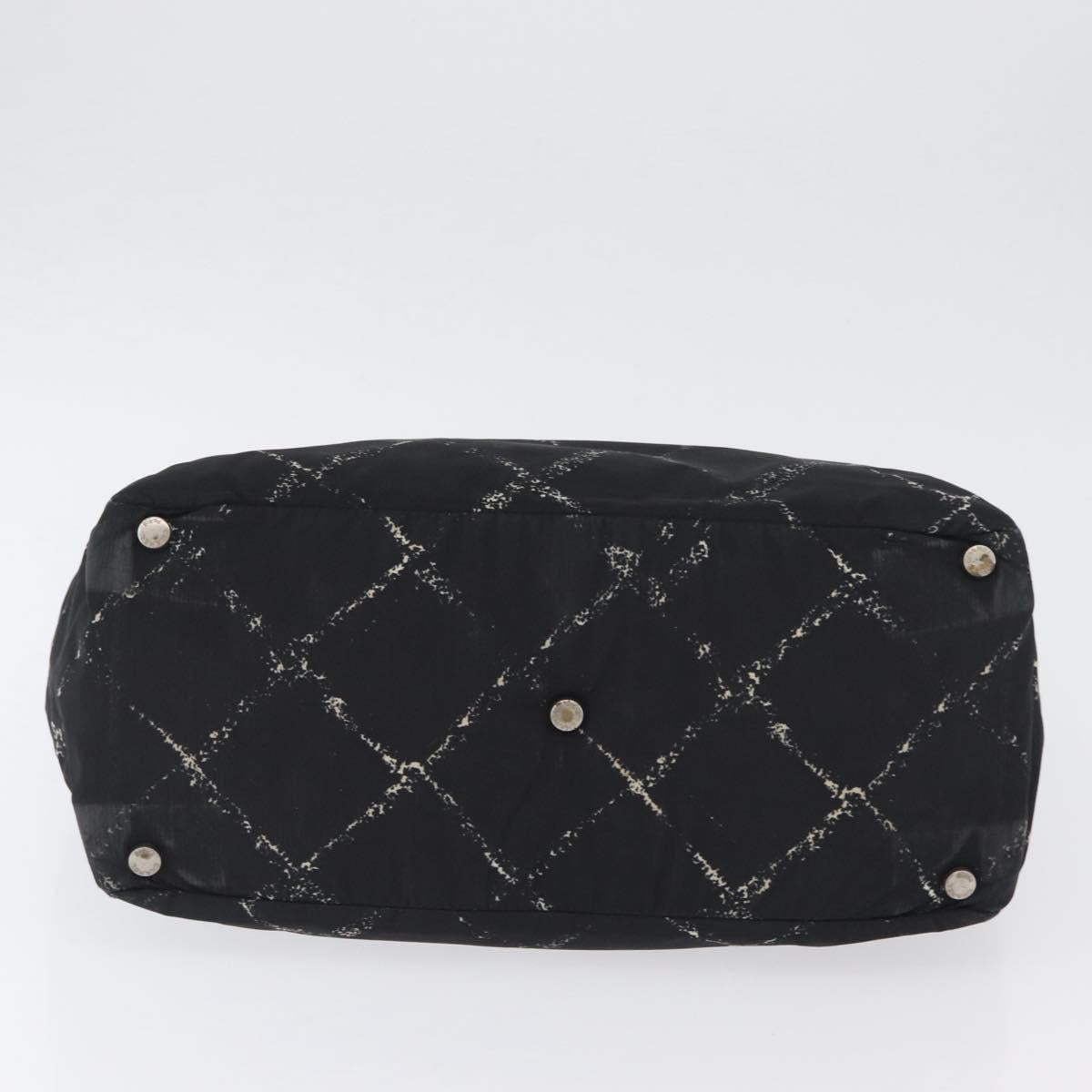 CHANEL New Travel Line Hand Bag Nylon Black Silver CC Auth BA11395