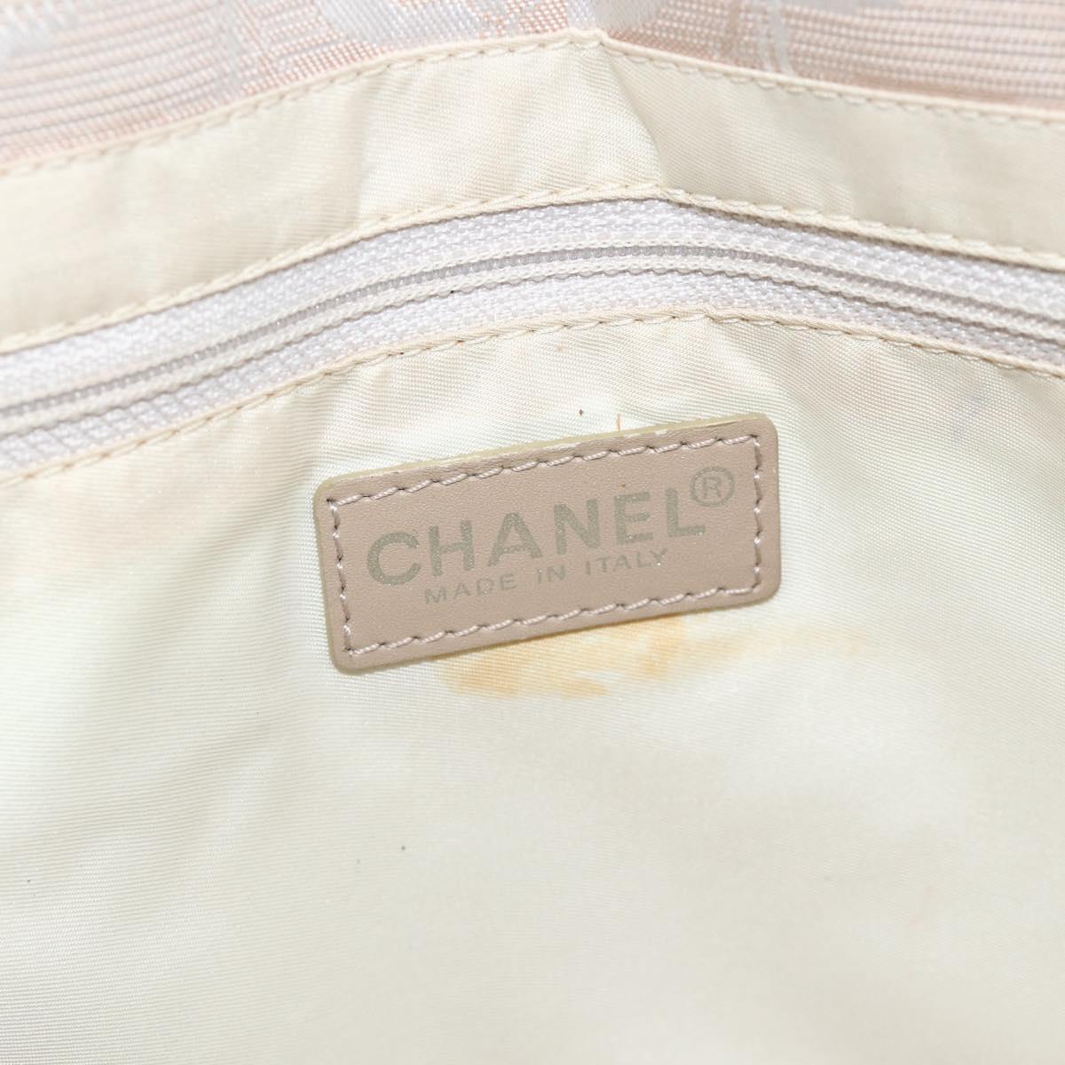 CHANEL New Travel Line Tote Bag Nylon Beige Silver CC Auth BA11399