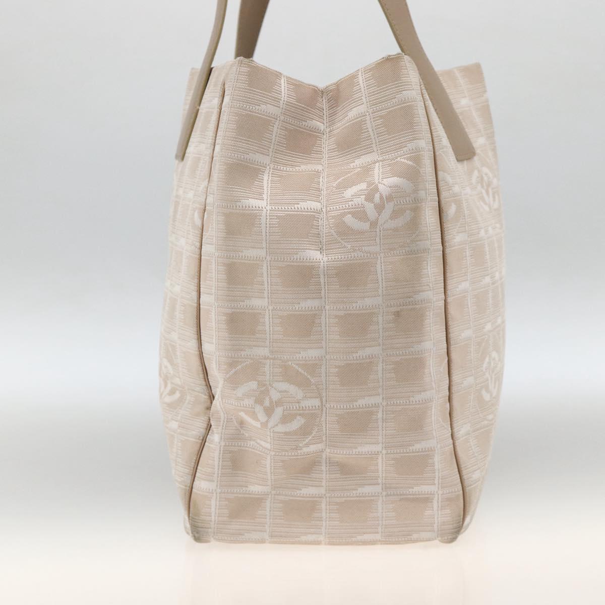 CHANEL New Travel Line Tote Bag Nylon Beige Silver CC Auth BA11399