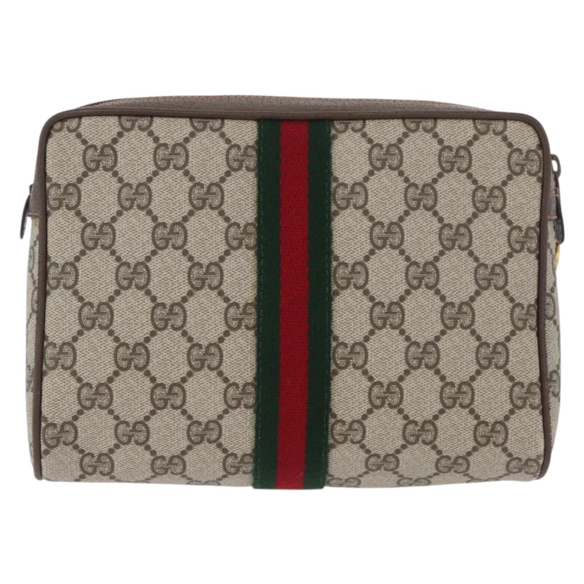 GUCCI GG Supreme Web Sherry Line Bag PVC Beige Gold 89 01 012 Auth BA11401