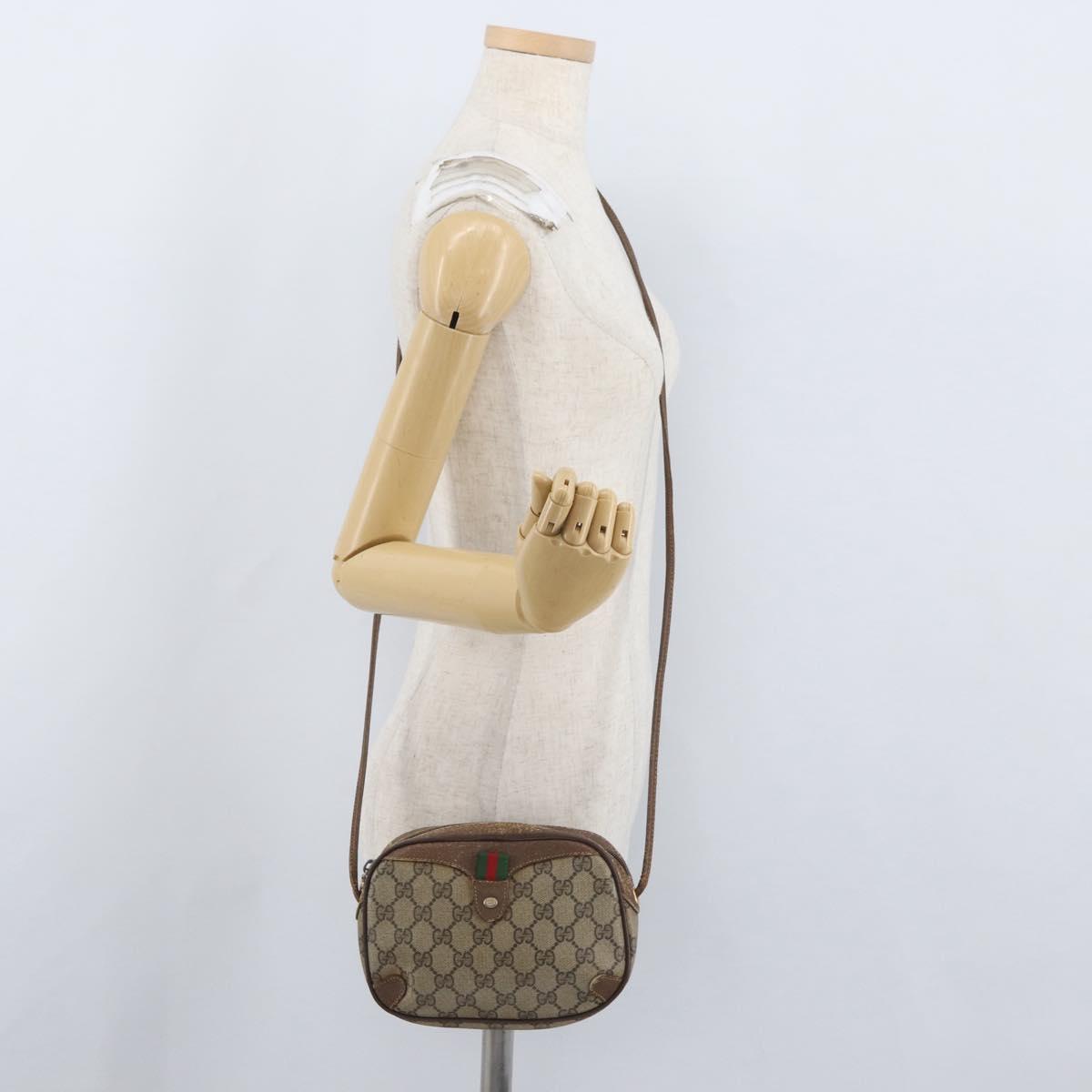 GUCCI GG Supreme Web Sherry Line Bag PVC Beige Gold 156 02 066 Auth BA11402