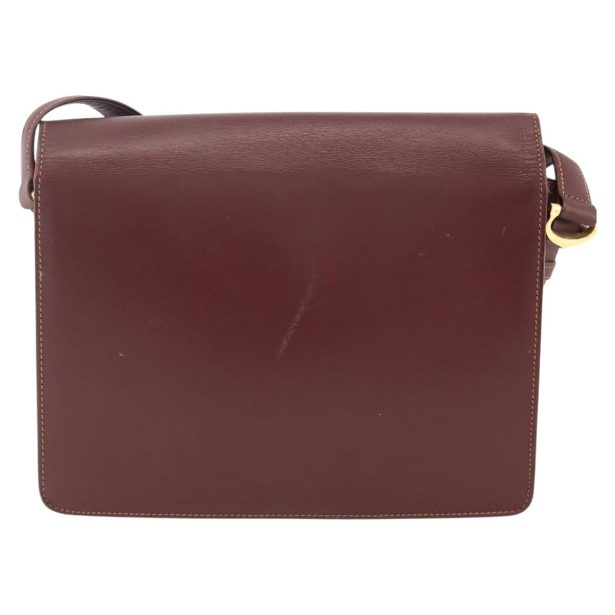 CARTIER Must Line Shoulder Bag Leather Bordeaux Gold Auth BA11403
