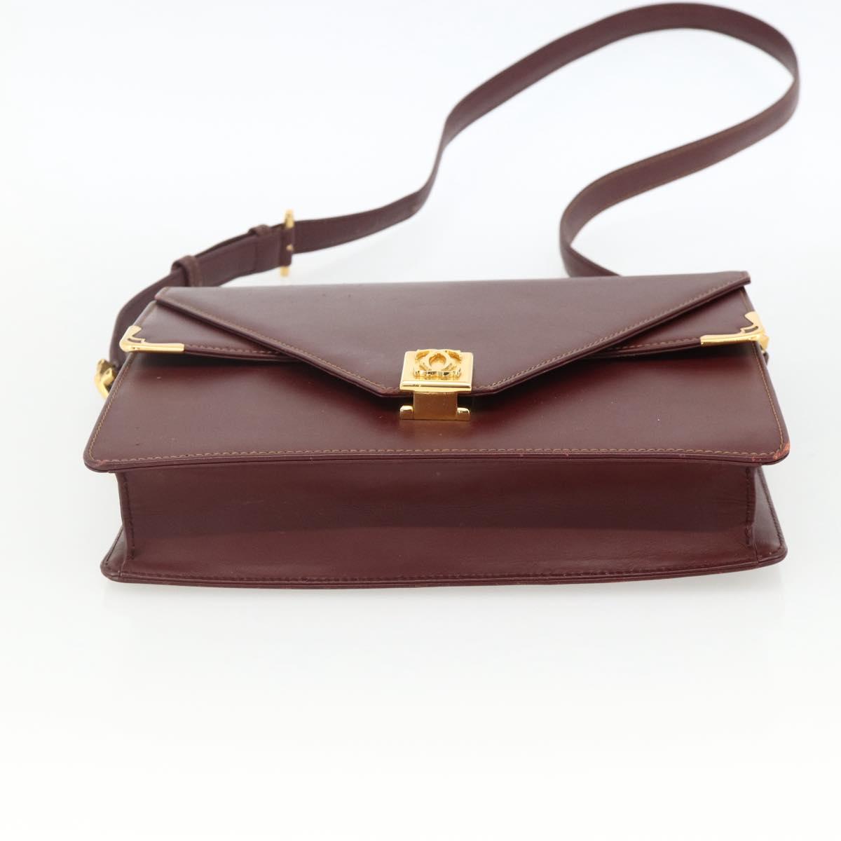CARTIER Must Line Shoulder Bag Leather Bordeaux Gold Auth BA11403