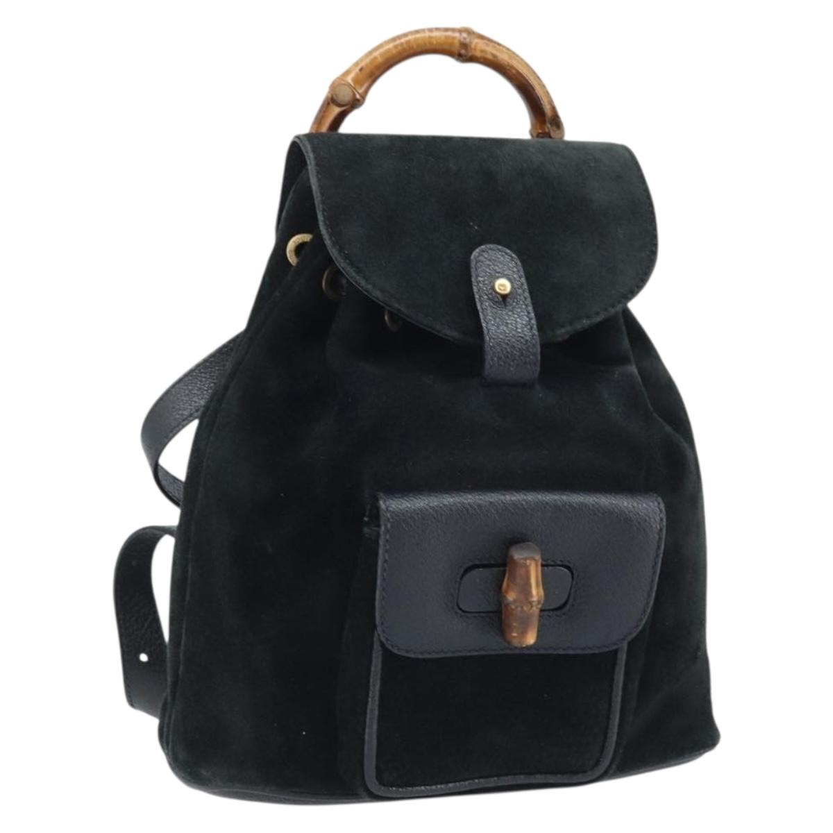 GUCCI Bamboo Backpack Suede Black Gold 003 1705 0030 Auth BA11405