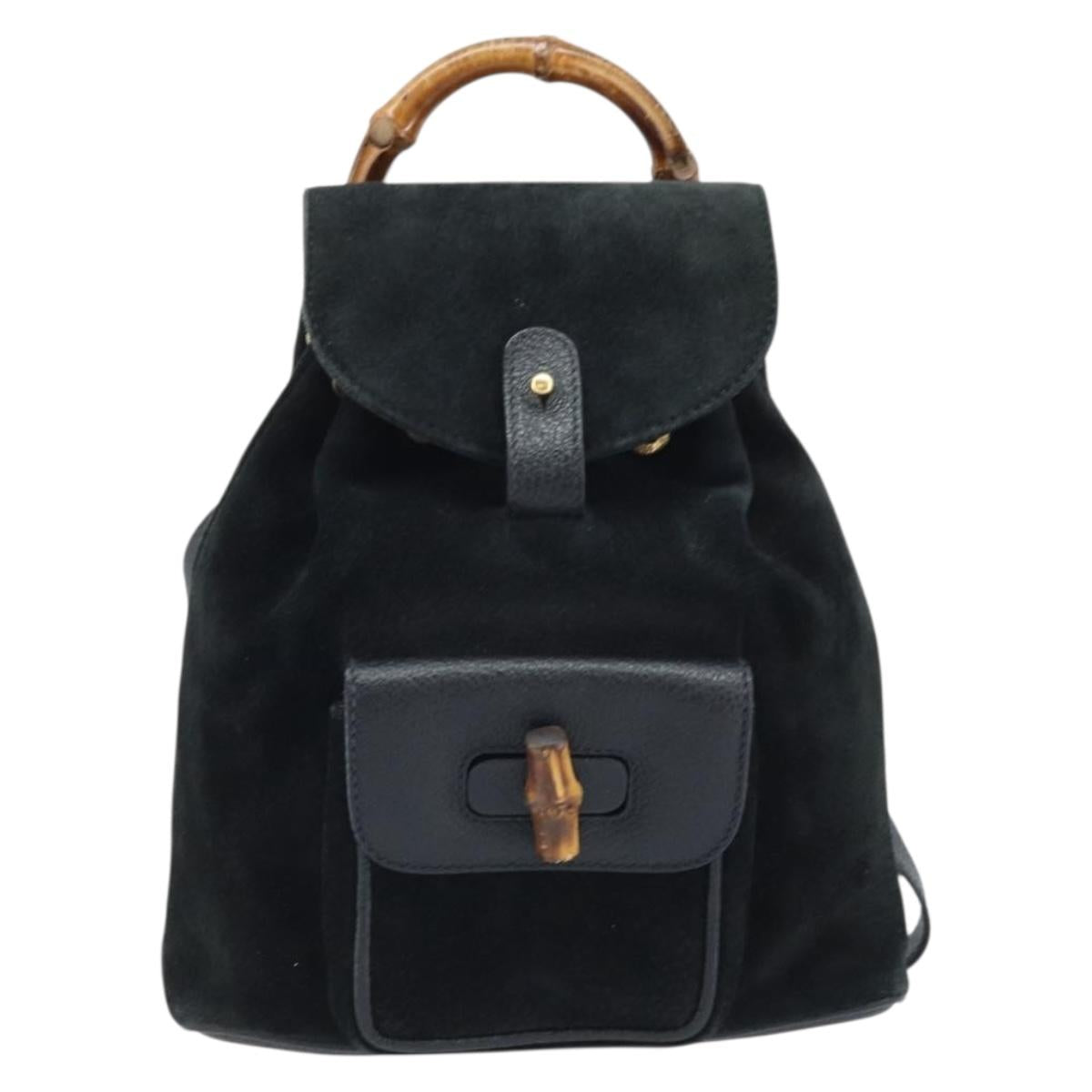 GUCCI Bamboo Backpack Suede Black Gold 003 1705 0030 Auth BA11405