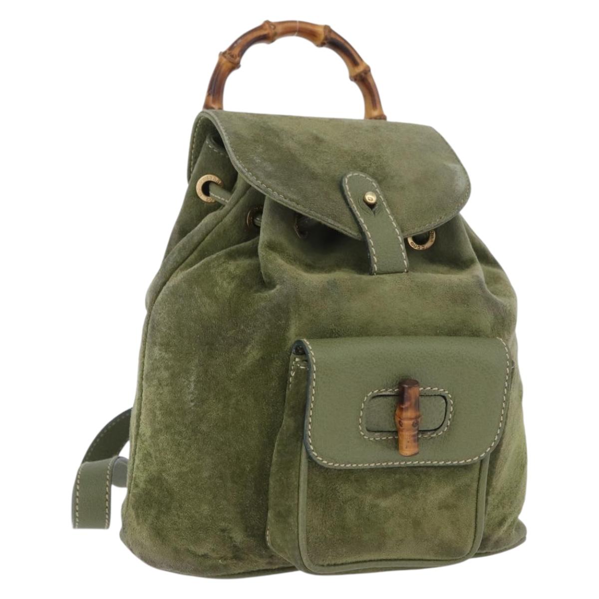 GUCCI Bamboo Backpack Leather Khaki Gold 003 1998 0030 Auth BA11408