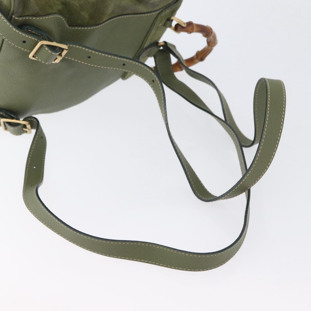 GUCCI Bamboo Backpack Leather Khaki Gold 003 1998 0030 Auth BA11408