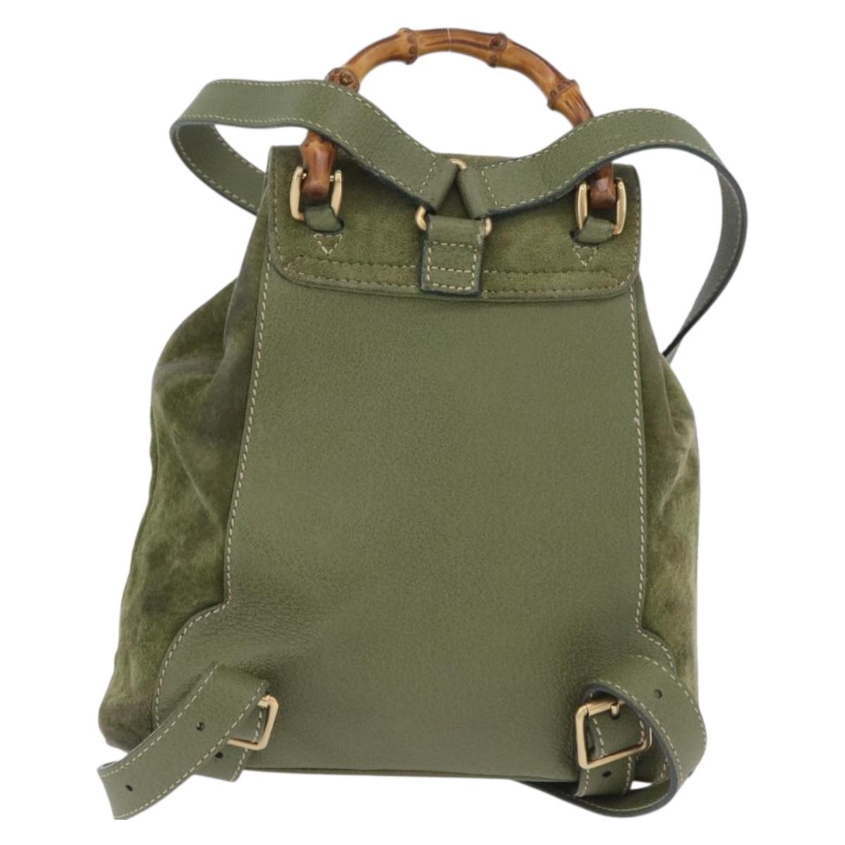GUCCI Bamboo Backpack Leather Khaki Gold 003 1998 0030 Auth BA11408
