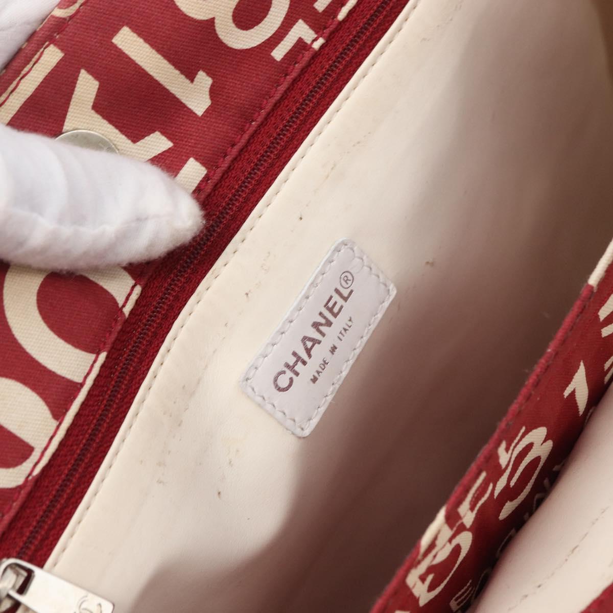CHANEL By Sea Line Tote Bag Canvas Red CC Auth BA11415A