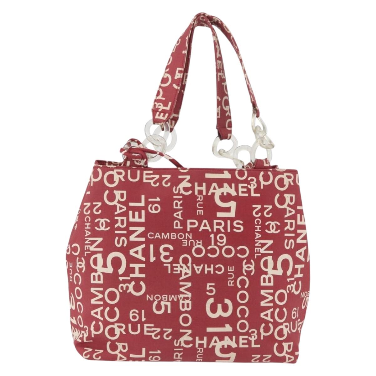 CHANEL By Sea Line Tote Bag Canvas Red CC Auth BA11415A