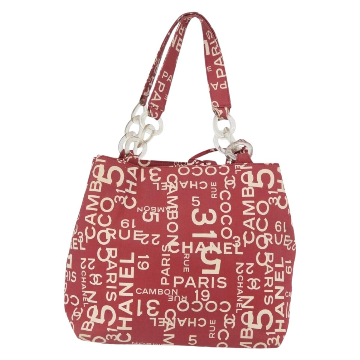 CHANEL By Sea Line Tote Bag Canvas Red CC Auth BA11415A