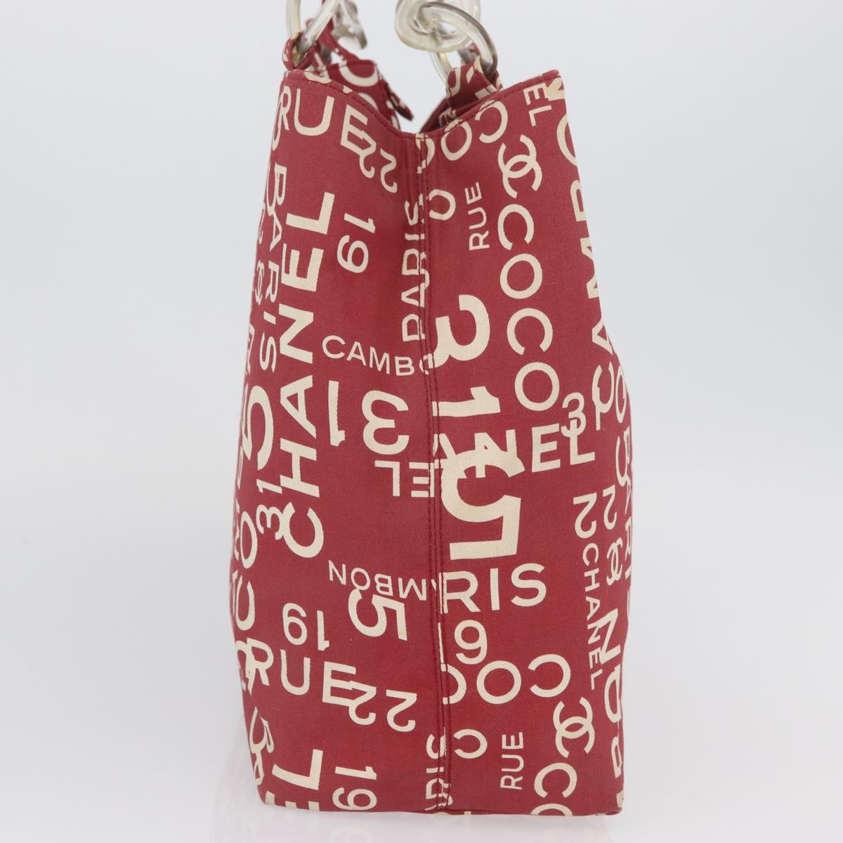 CHANEL By Sea Line Tote Bag Canvas Red CC Auth BA11415A